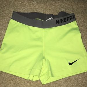 Neon yellow Nike pro shorts